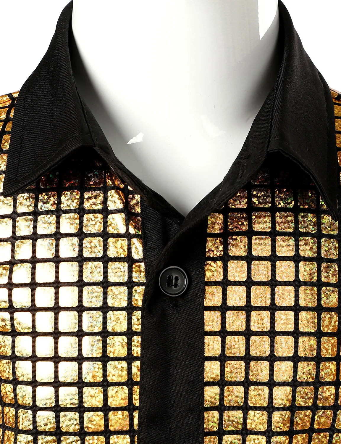 JOGAL Boy's Dress Shirt Sequins Button Down Shirts 70s Disco Party Costume