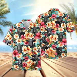 Joy Corners Black Angus Tropical Flower Pattern Seamless 3D Hawaiian Shirt