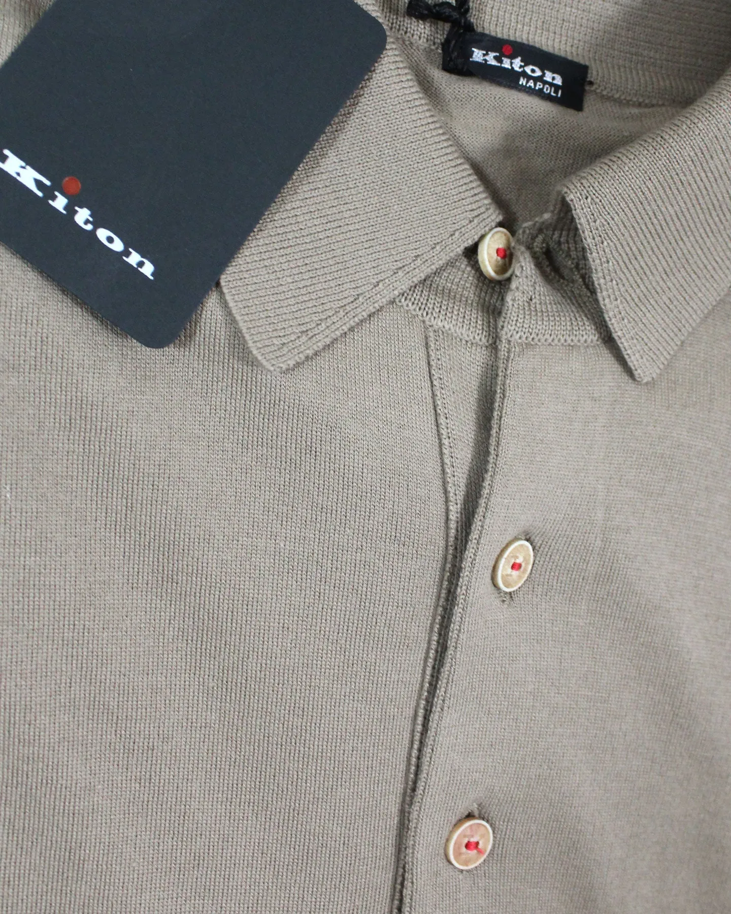 Kiton Polo Shirt Beige With White Logo Sleeve Detail EU 50/ M SALE