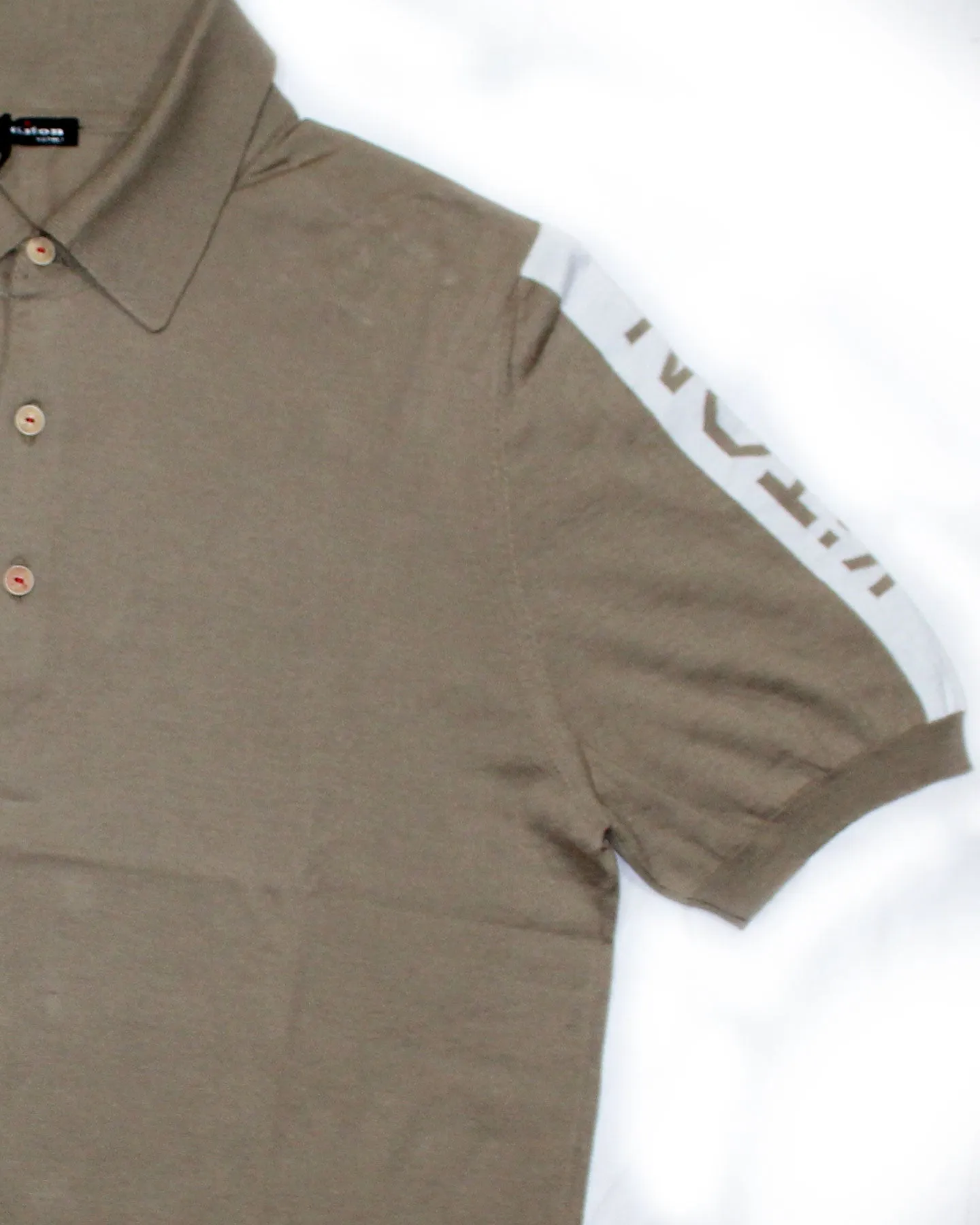 Kiton Polo Shirt Beige With White Logo Sleeve Detail EU 50/ M SALE