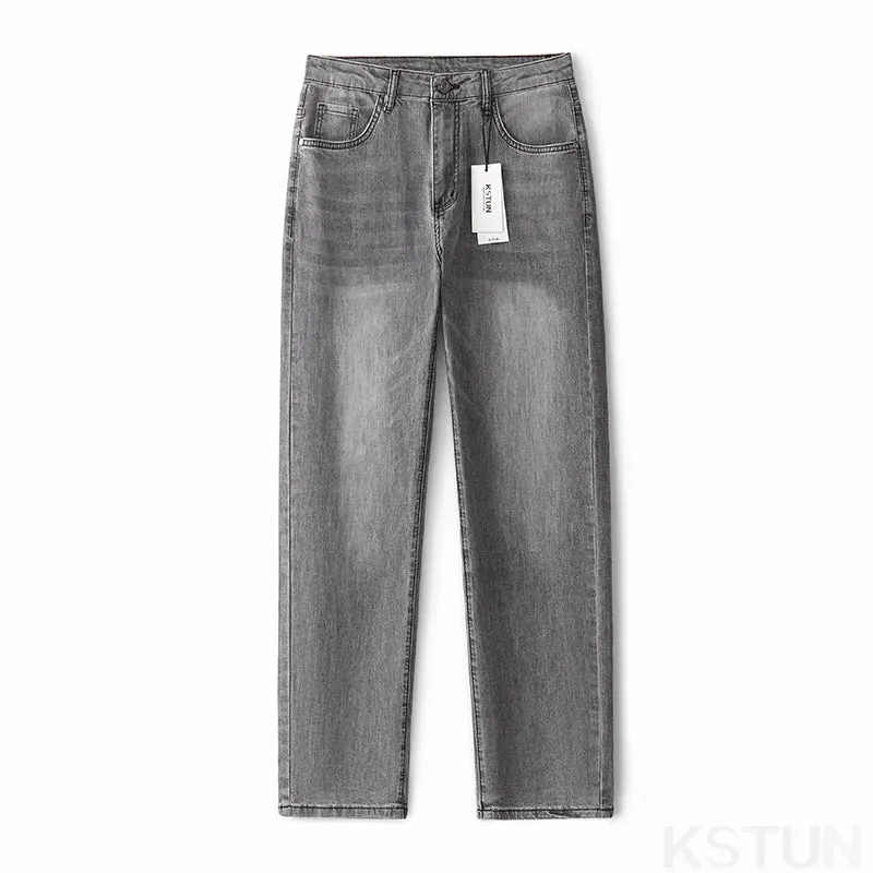 KSTUN Gray Jeans Men Stretch Slim Straight Regular Fit Casual Pants Summer Denim Trousers Men's Clothing Man Jeans Fashion Brand