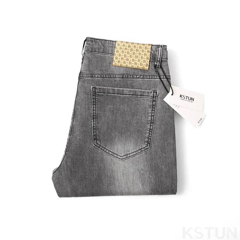 KSTUN Gray Jeans Men Stretch Slim Straight Regular Fit Casual Pants Summer Denim Trousers Men's Clothing Man Jeans Fashion Brand