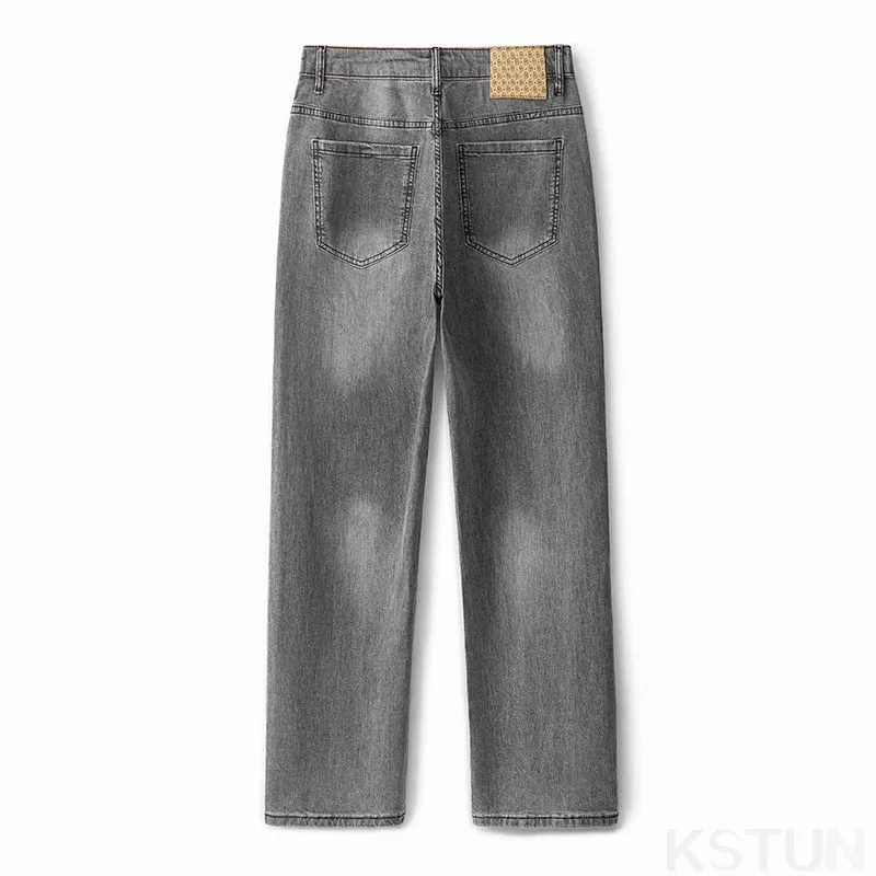 KSTUN Gray Jeans Men Stretch Slim Straight Regular Fit Casual Pants Summer Denim Trousers Men's Clothing Man Jeans Fashion Brand