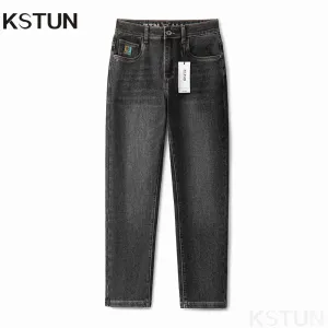 KSTUN Men's Jeans Black Gray Stretch Slim Straight Regular Fit Men Denim Pants Casaul Trousers Spring And Autumn High Quality