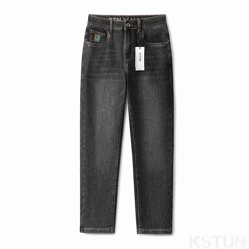 KSTUN Men's Jeans Black Gray Stretch Slim Straight Regular Fit Men Denim Pants Casaul Trousers Spring And Autumn High Quality