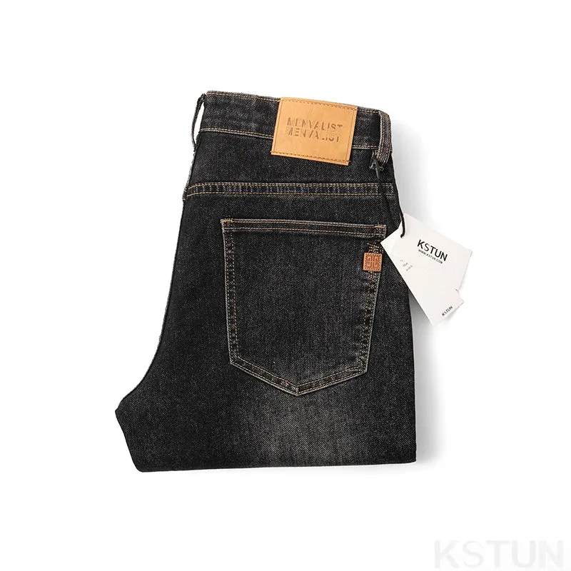 KSTUN Men's Jeans Black Gray Stretch Slim Straight Regular Fit Men Denim Pants Casaul Trousers Spring And Autumn High Quality