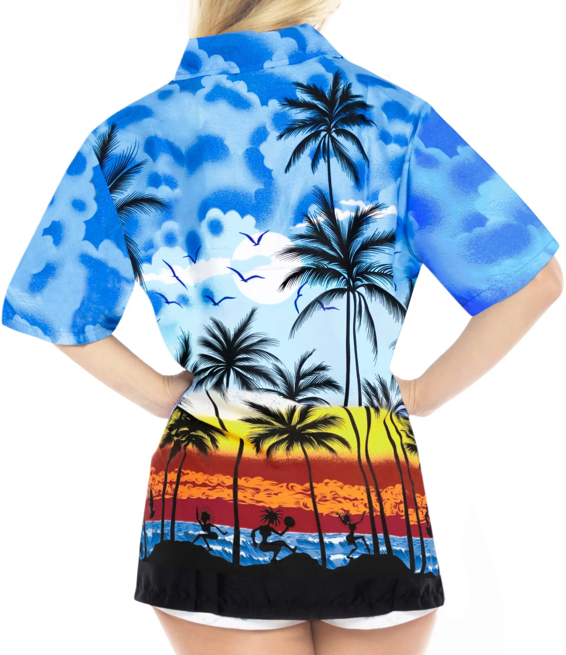LA LEELA Women Hawaiian Shirt Beach Blouses Tank Top Aloha Boho Casual Holiday Button Up - w959