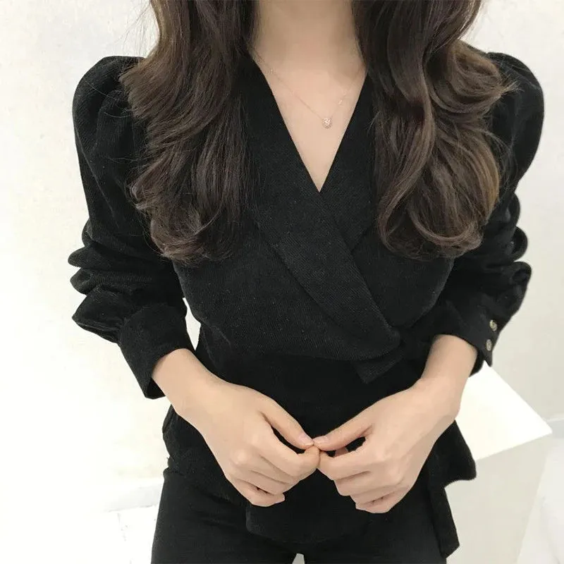 Lady Glams Embrace Autumn Elegance with WENKOUBAN Lace-Up Blouse