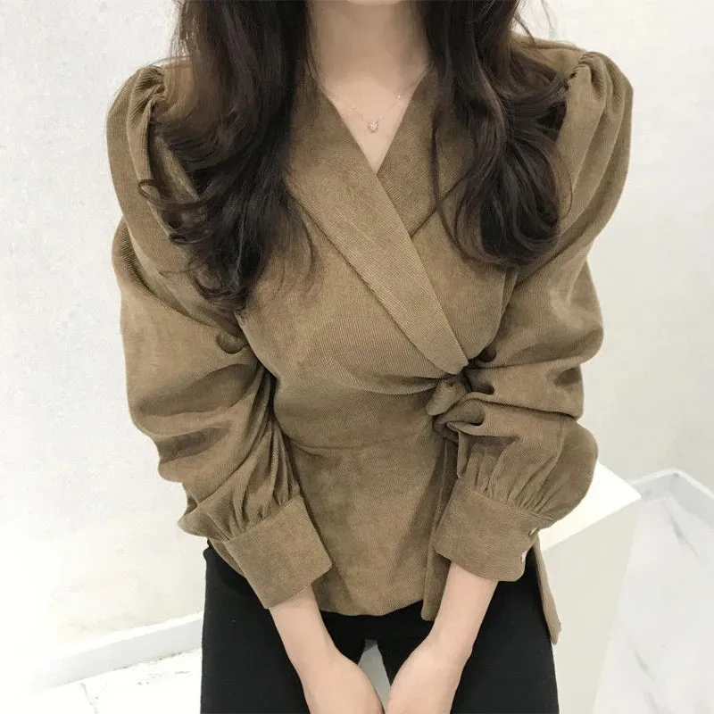 Lady Glams Embrace Autumn Elegance with WENKOUBAN Lace-Up Blouse