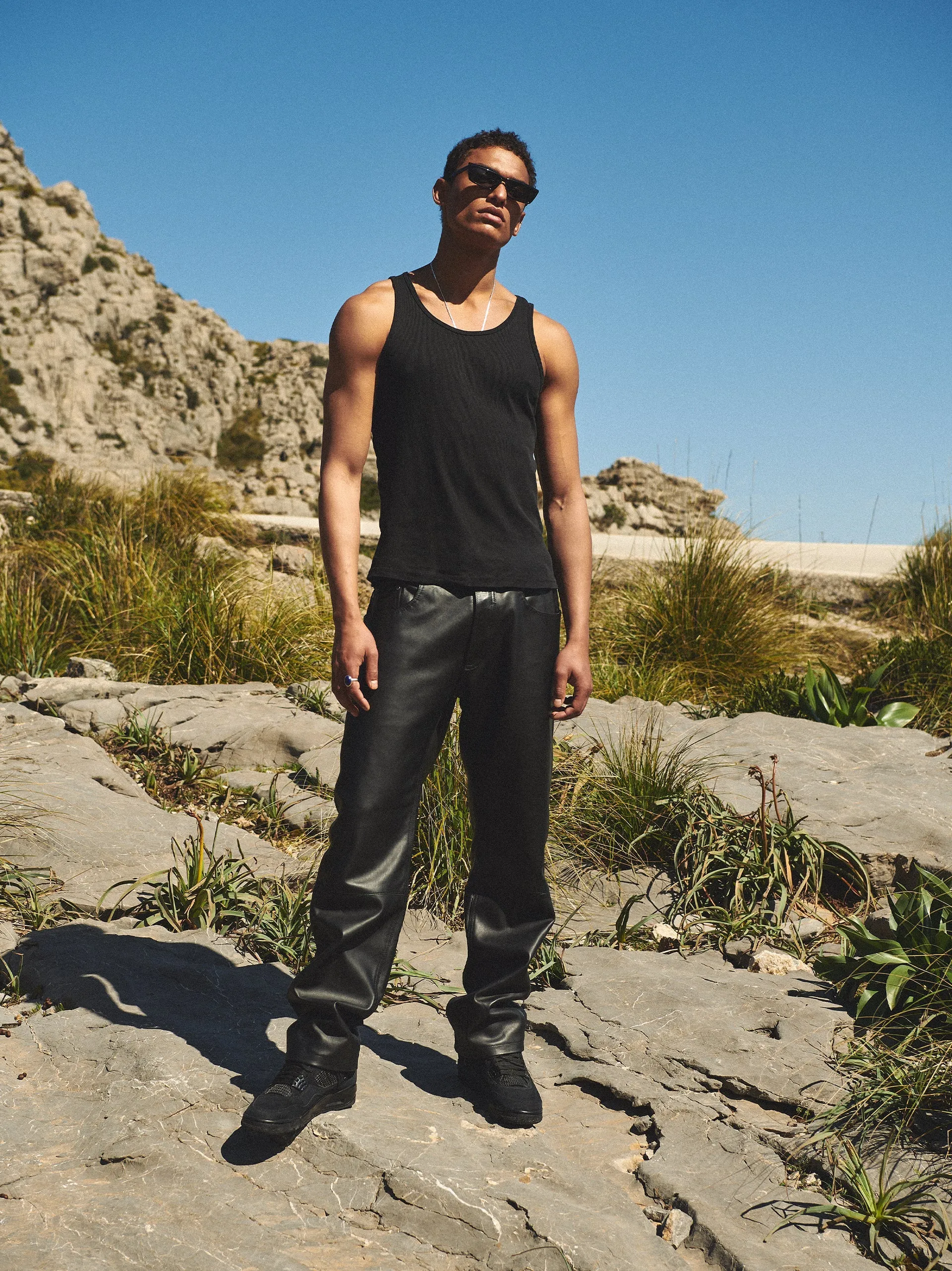 Leather 5 Pocket Pants - Black