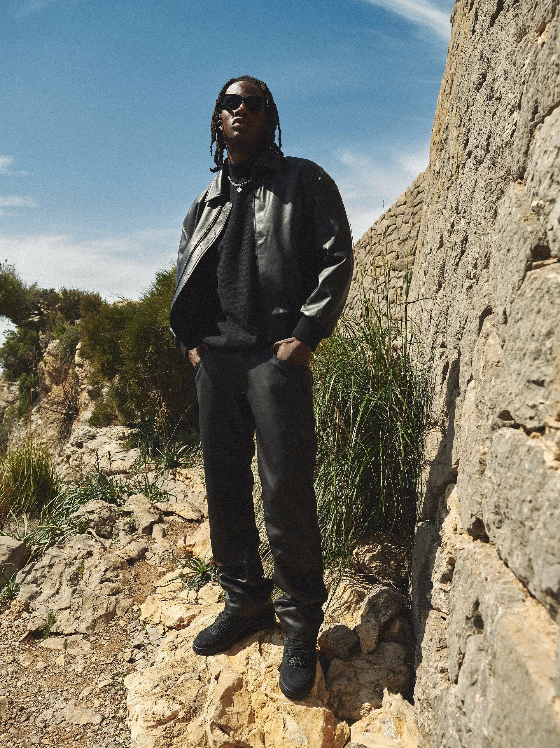 Leather 5 Pocket Pants - Black