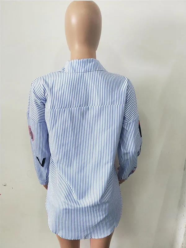 Letters Printed Striped Blue Shirts #Striped #Print
