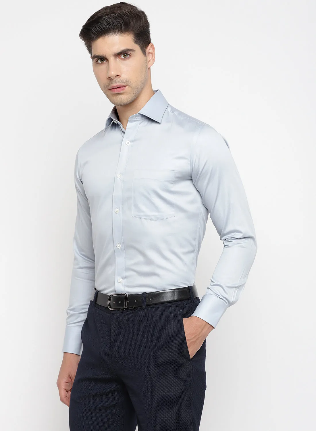 Light Grey Cotton Full Sleeve Shirt