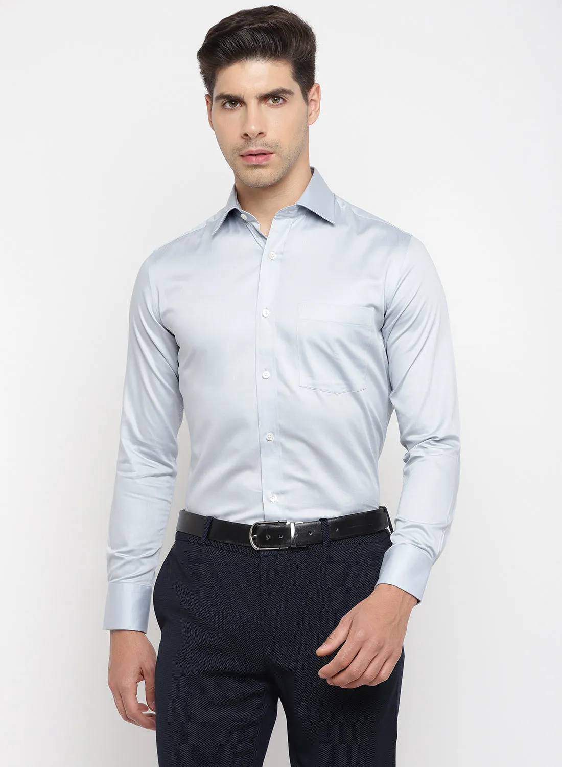 Light Grey Cotton Full Sleeve Shirt