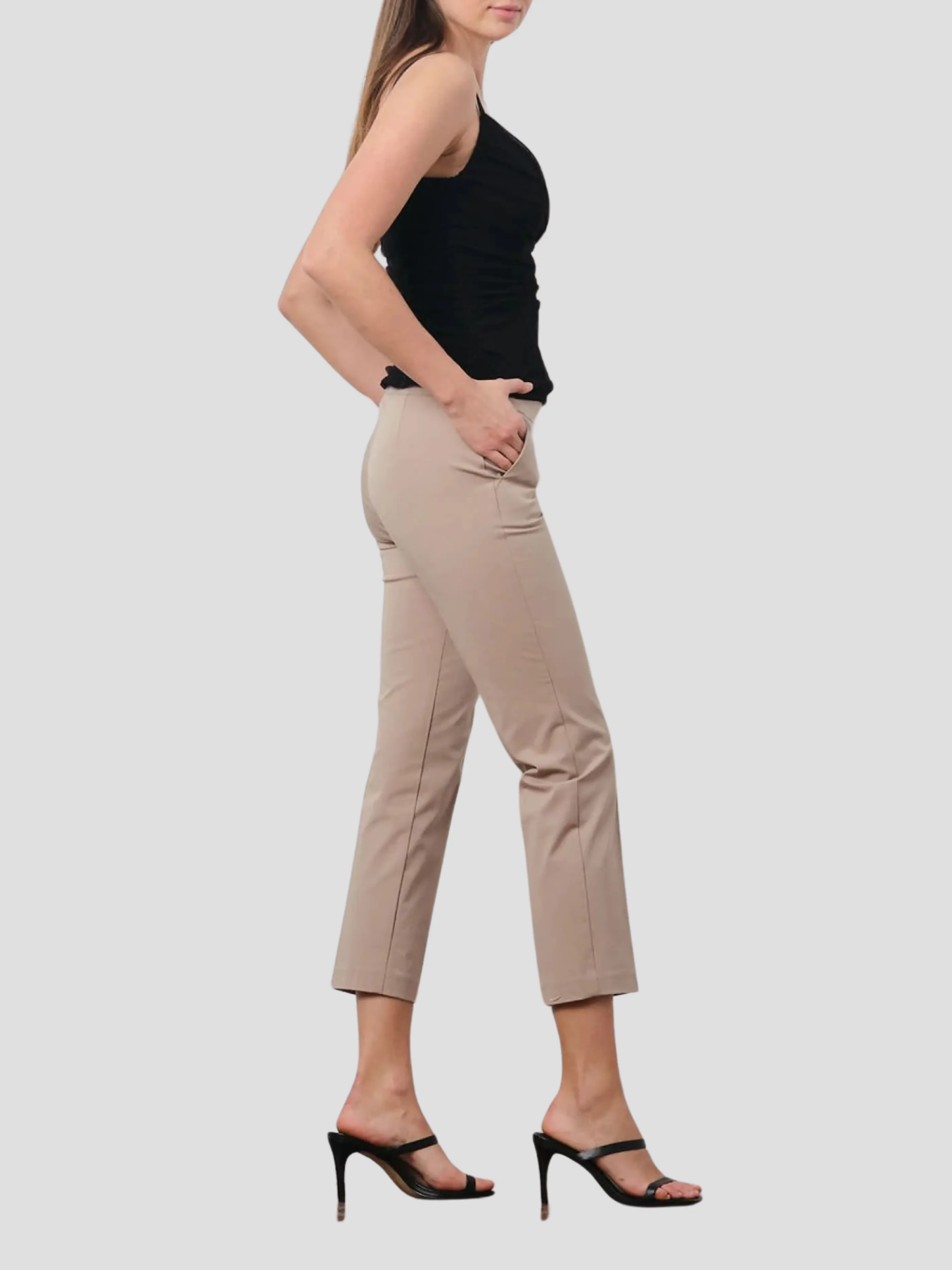 Lulu Crop Slim Pant with Pockets in Beige