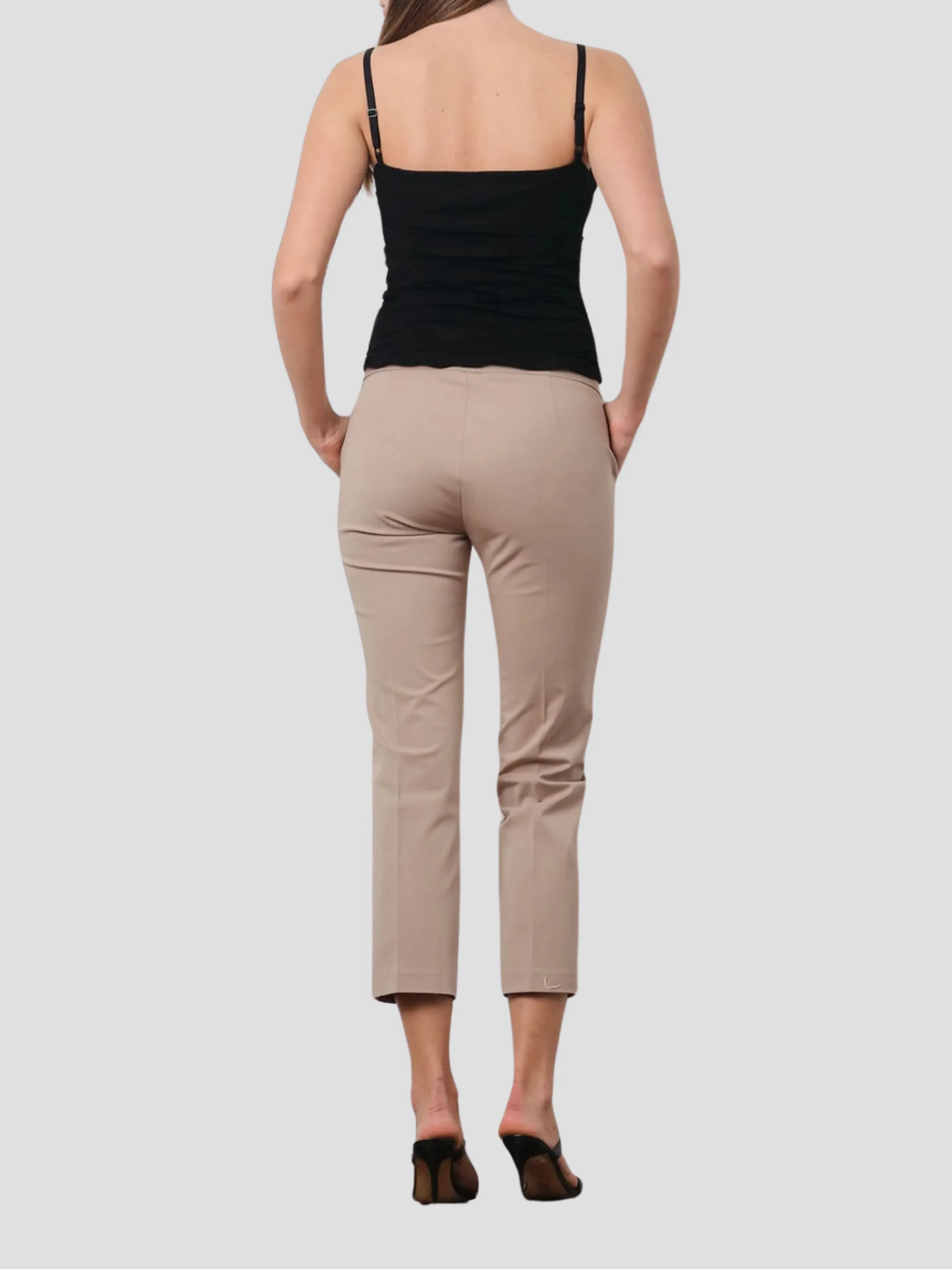 Lulu Crop Slim Pant with Pockets in Beige