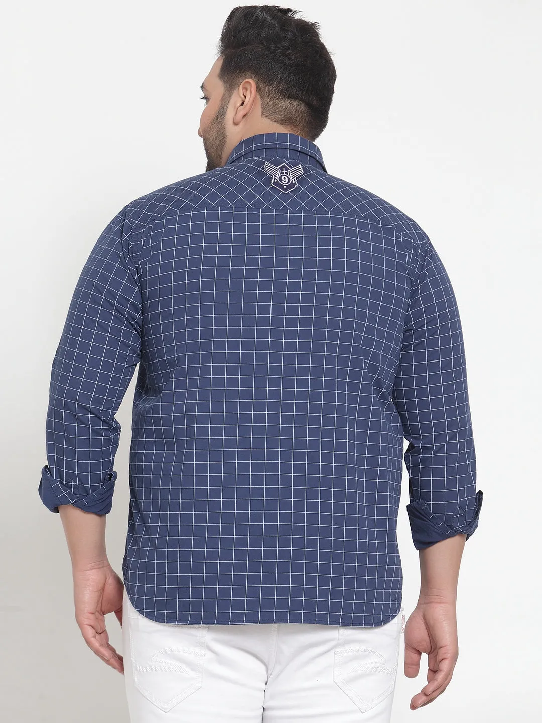 Men Blue & White Regular Fit Checked Casual Shirt