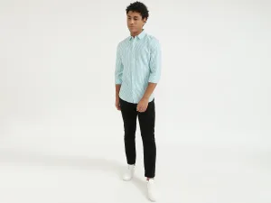 Men Blue Striped Slim Shirt