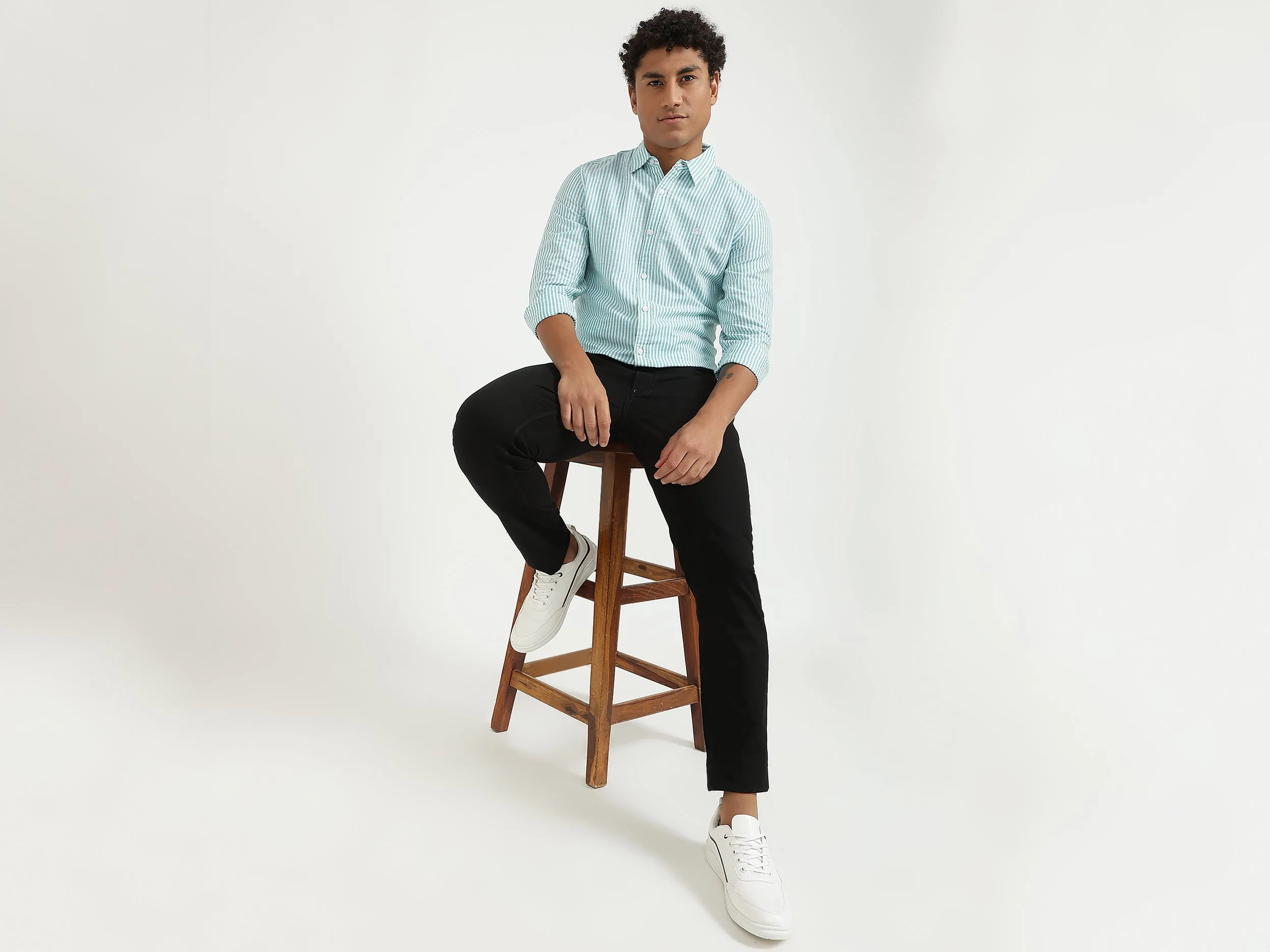 Men Blue Striped Slim Shirt