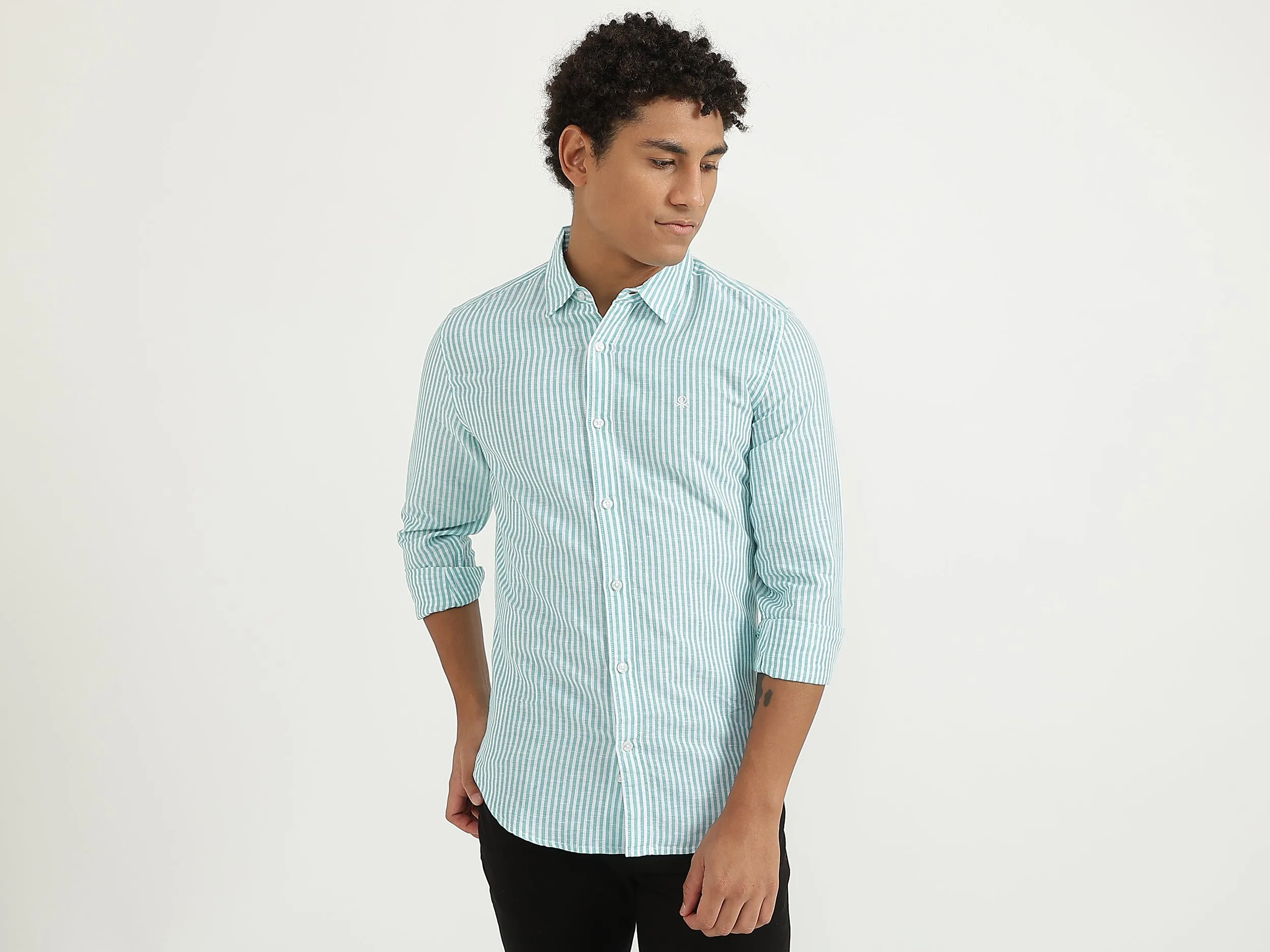 Men Blue Striped Slim Shirt