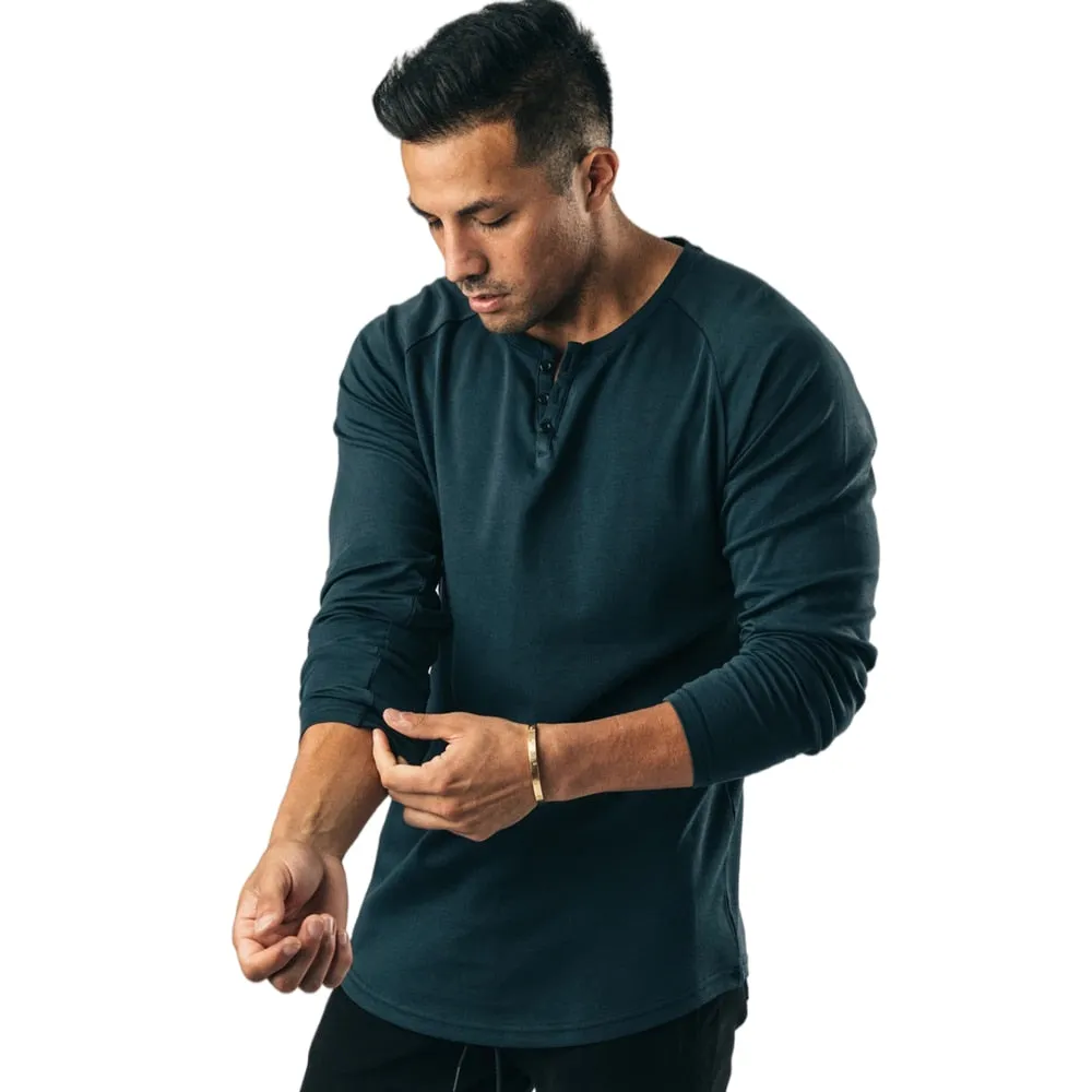 Men Casual Polo Shirts Cotton Without Collar Long Sleeve Tee Tops Man Streetwear Solid Color Shirt