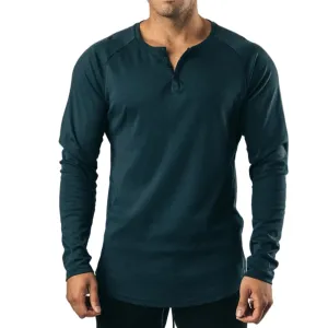 Men Casual Polo Shirts Cotton Without Collar Long Sleeve Tee Tops Man Streetwear Solid Color Shirt