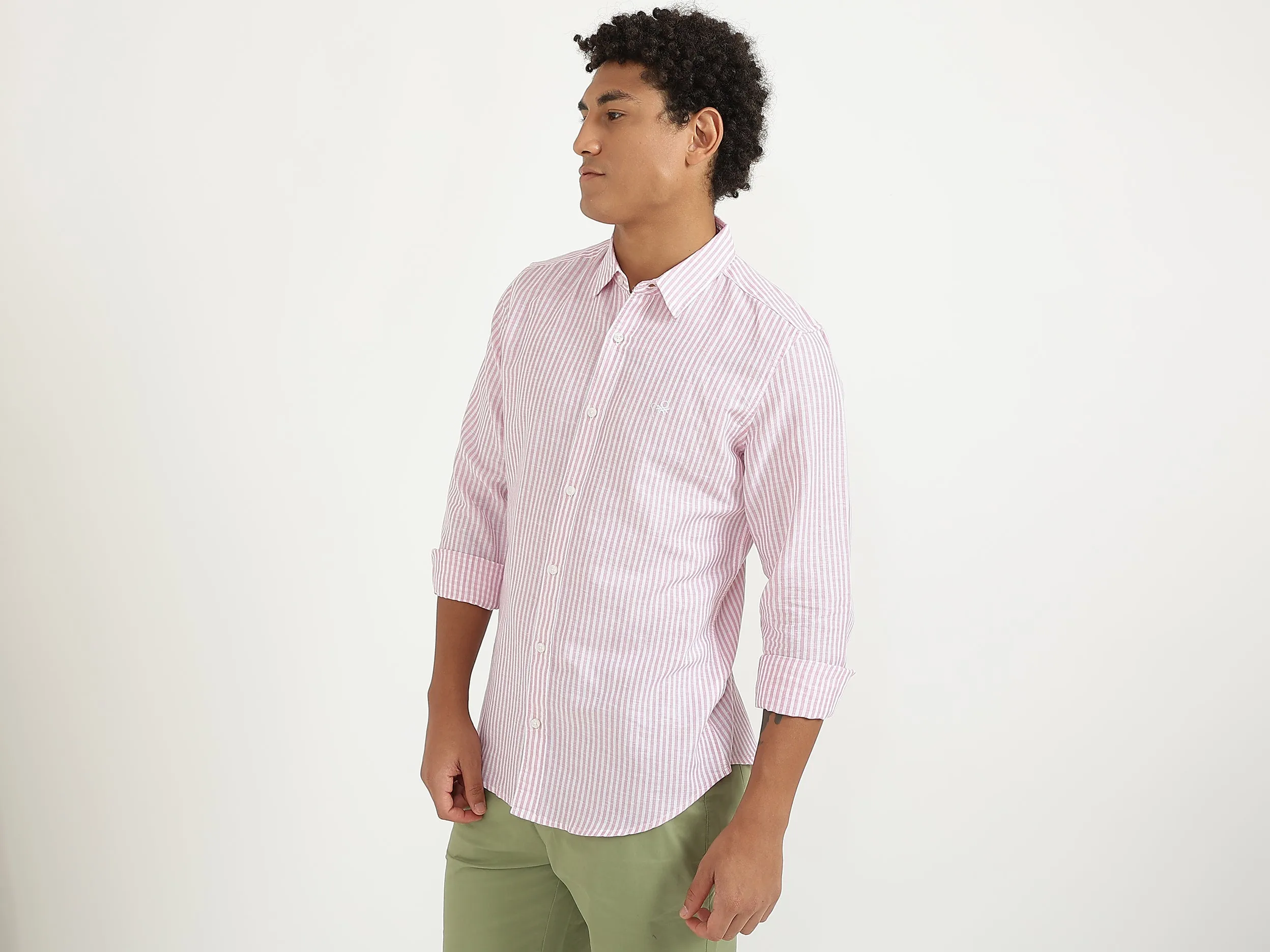 Men Pink Striped Slim Shirt