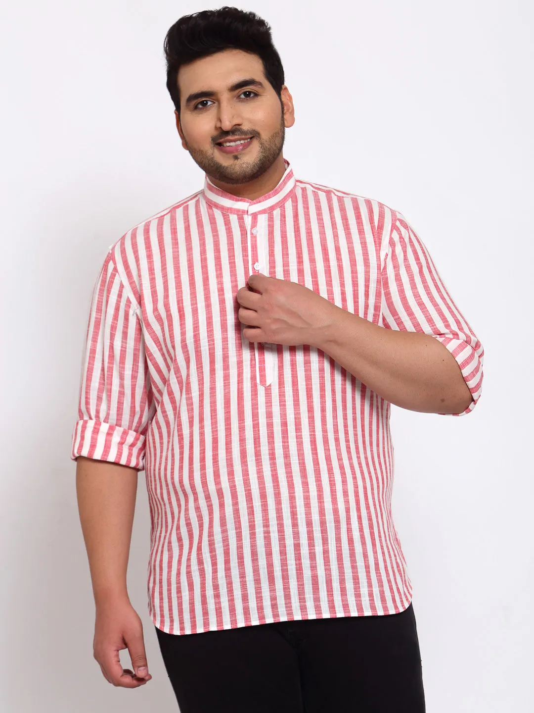 Men Pink Striped Straight Kurta