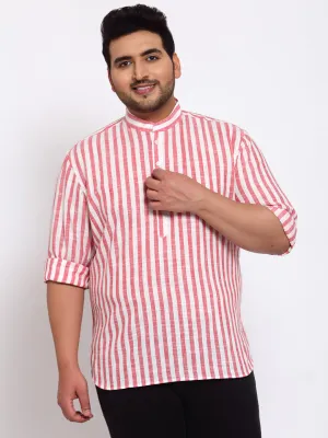 Men Pink Striped Straight Kurta