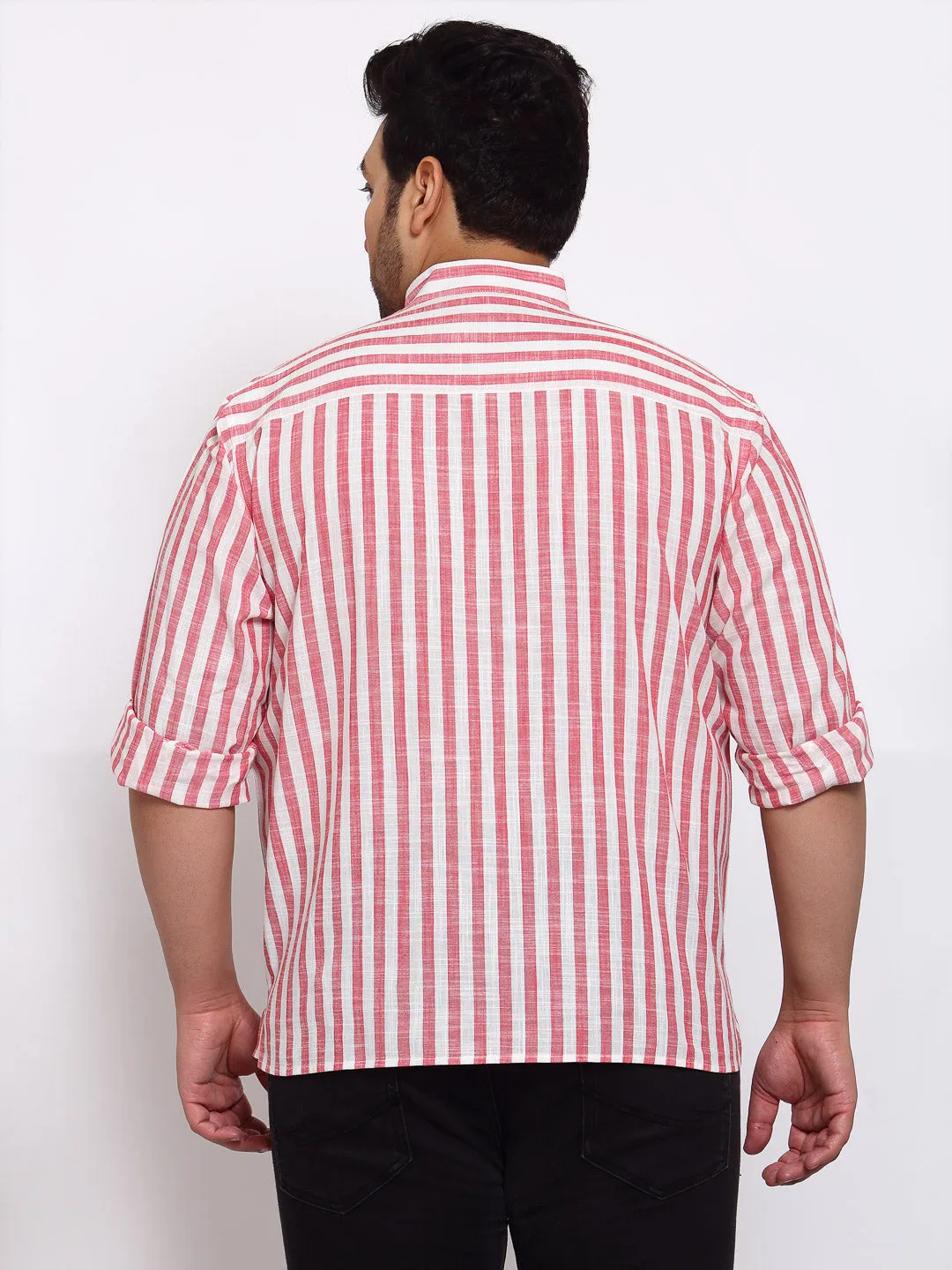 Men Pink Striped Straight Kurta