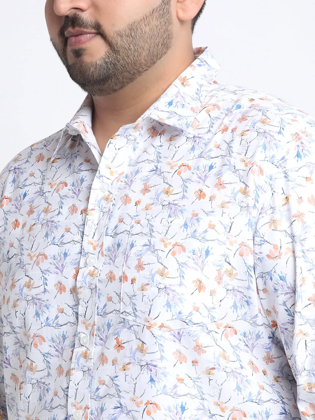 Men Plus Size Floral Printed Cotton Casual Shirt