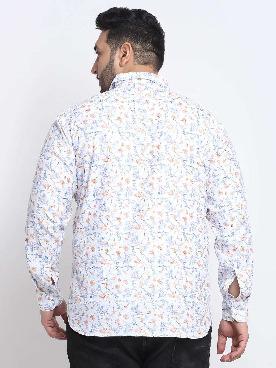 Men Plus Size Floral Printed Cotton Casual Shirt