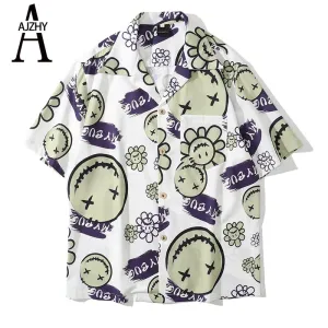 Men Shirts Summer Daisy Hawaiian Shirts Button Up Graphic Print