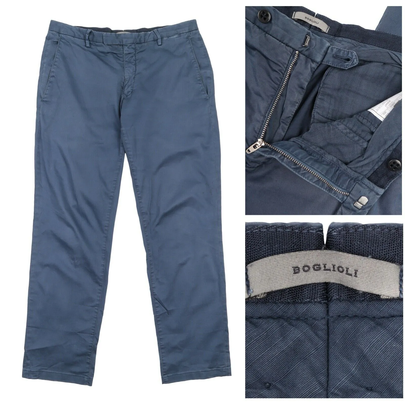 Men's BOGLIOLI Navy Blue Cotton Dyed Chino Pants Trousers Size 46 R / 30