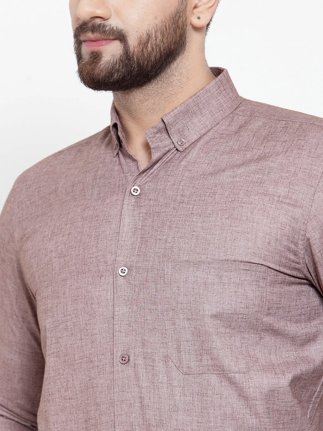 Men's Brown Cotton Solid Button Down Formal Shirts ( SF 753Mauve ) - Jainish