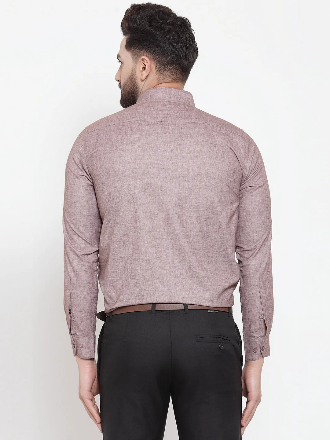Men's Brown Cotton Solid Button Down Formal Shirts ( SF 753Mauve ) - Jainish