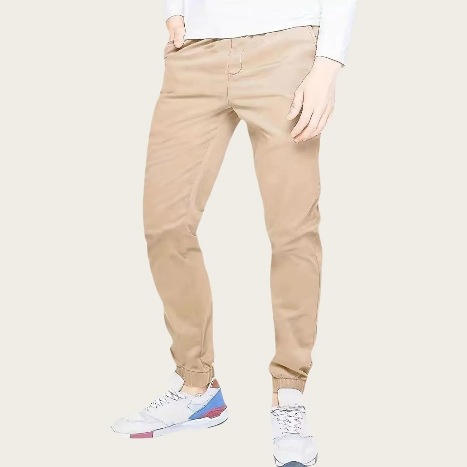 Mens Casual Chino Jogger Pants, Straight Fit Lightweight Stretch Athletic Pants with Pockets, for Hiking Activities