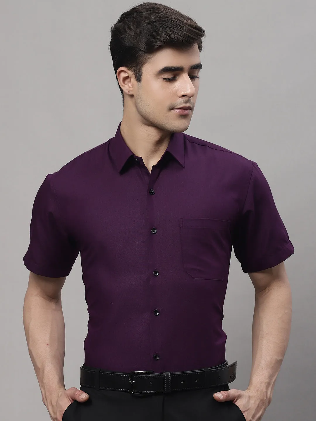 Men'S Cotton Half Sleeves Solid Formal Shirts