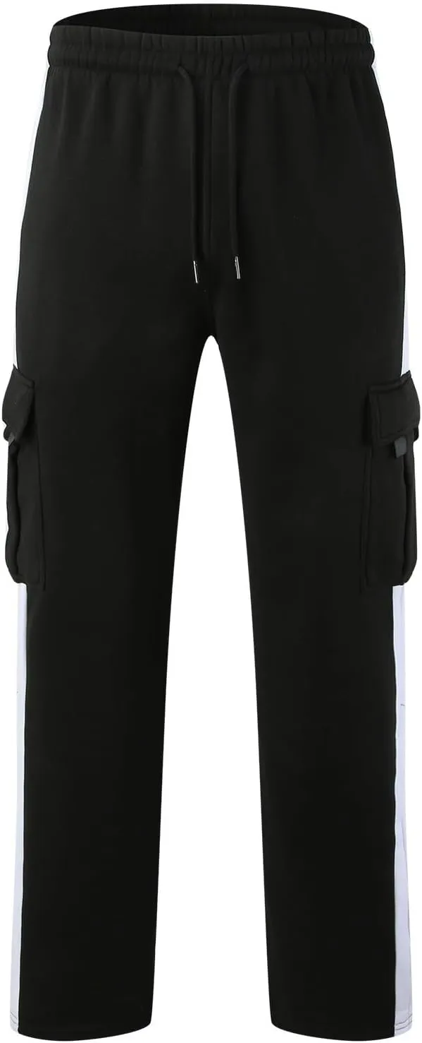 Men's Fleece Cargo Sweatpants Drawstring Loose Fit Sweatpants Casual Athletic Sports Trousers for Men with Pockets