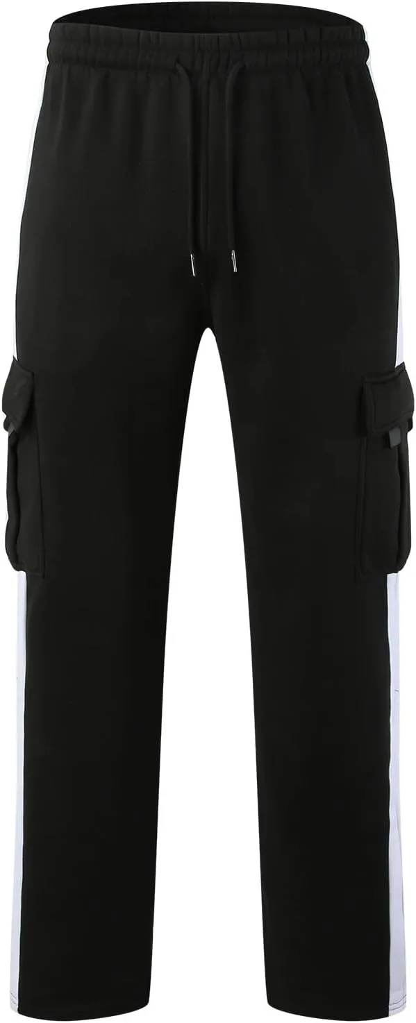 Men's Fleece Cargo Sweatpants Drawstring Loose Fit Sweatpants Casual Athletic Sports Trousers for Men with Pockets