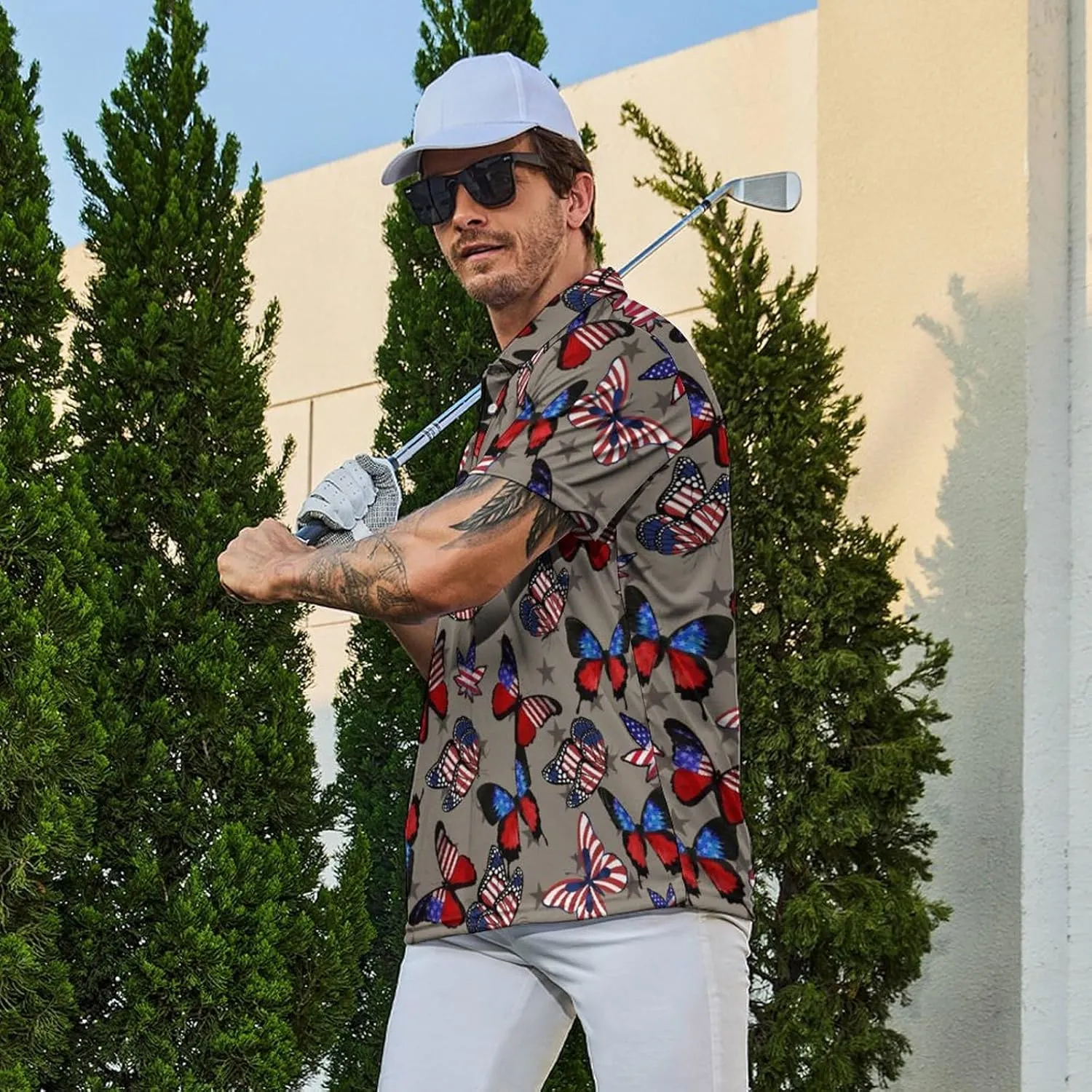 Men's Funny Golf Polo Shirts Short Sleeve Performance Golf Shirts Hawaiian Golf Polos for Summer