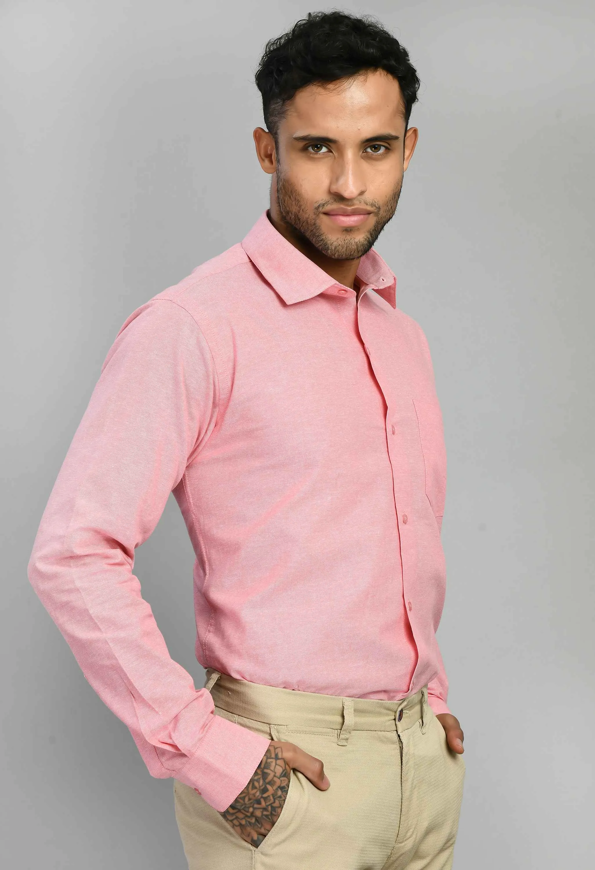 Men's Peach Spread Collor Solid Formal Shirt