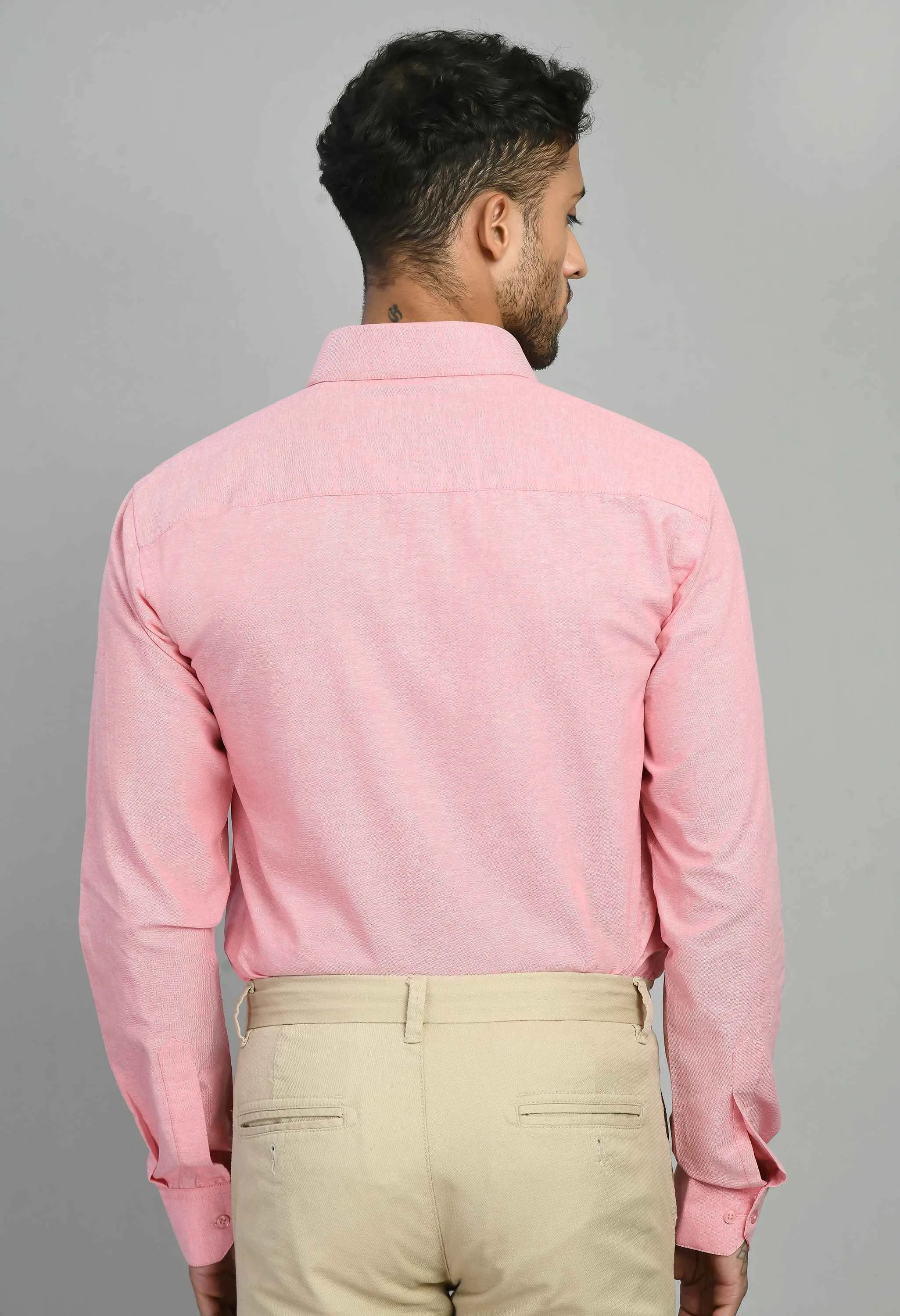 Men's Peach Spread Collor Solid Formal Shirt