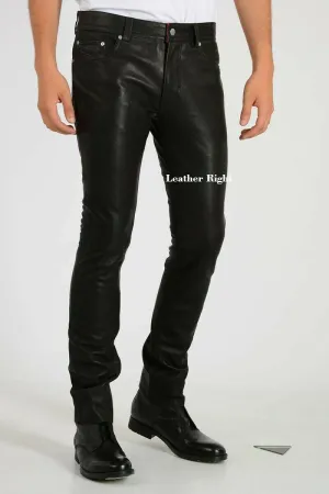 Men's Pure Lamb Leather slim fit trouser pants