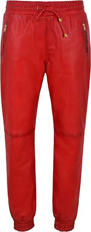 Men's Red Leather Joggers pants