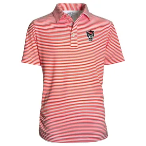 NC State Wolfpack Youth Red and White Striped Wolfhead Carson Polo