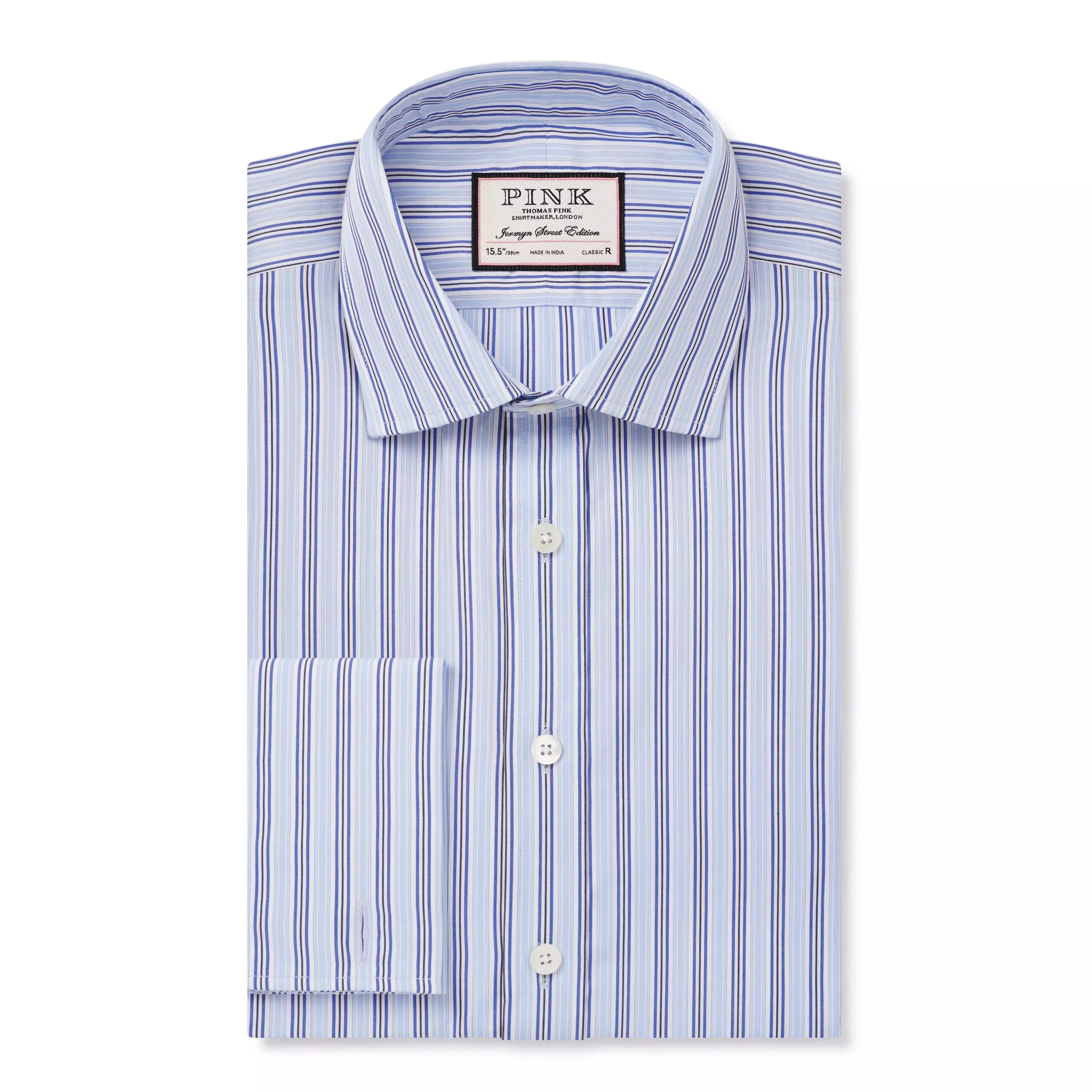 Pale Blue & White Classic Fit French Cuff Berkeley Stripe Dress Shirt