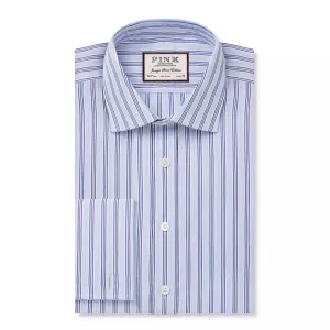 Pale Blue & White Classic Fit French Cuff Berkeley Stripe Dress Shirt