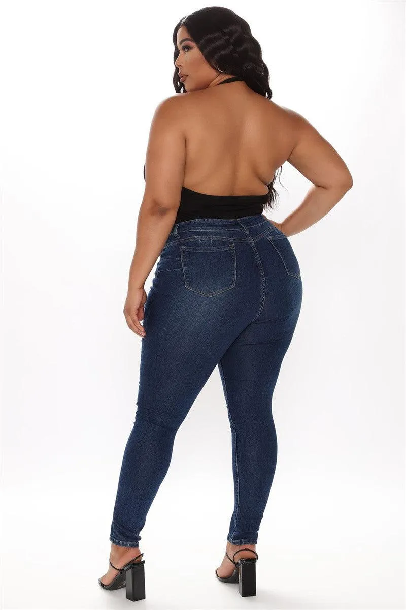 Plus Size Pencil Slim Jeans Stretch Women's Denim Pants Blue