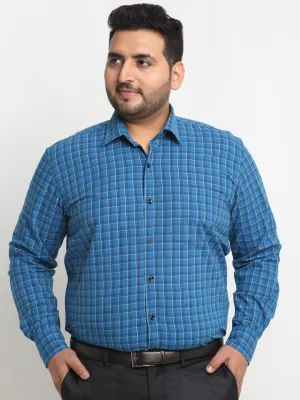 plusS Plus Size Blue Grid Tattersall Checked Opaque Formal Shirt